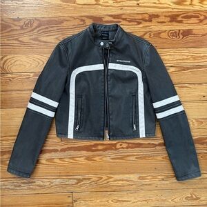 iets frans Faux Leather Biker Moto Jacket Grey White Size Medium